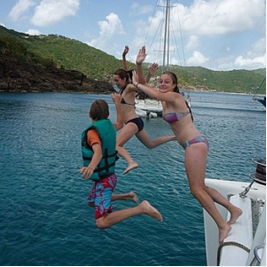 The British Virgin Islands Crewed Luxury Sailing Catamaran Victoria Guests Overboard