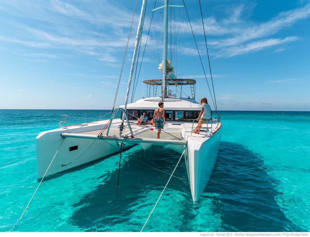 Freedom Luxury Charter Sailing Catamaran Guests bow 